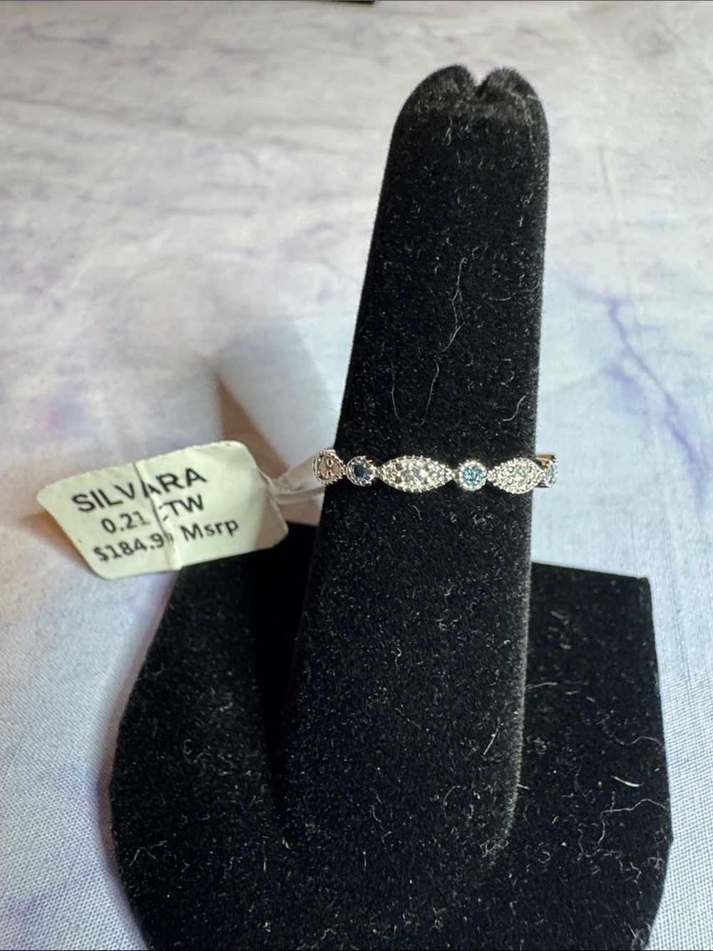 925 Sterling Silver Moissanite Blue & Silver Halo Accent Women's Ring